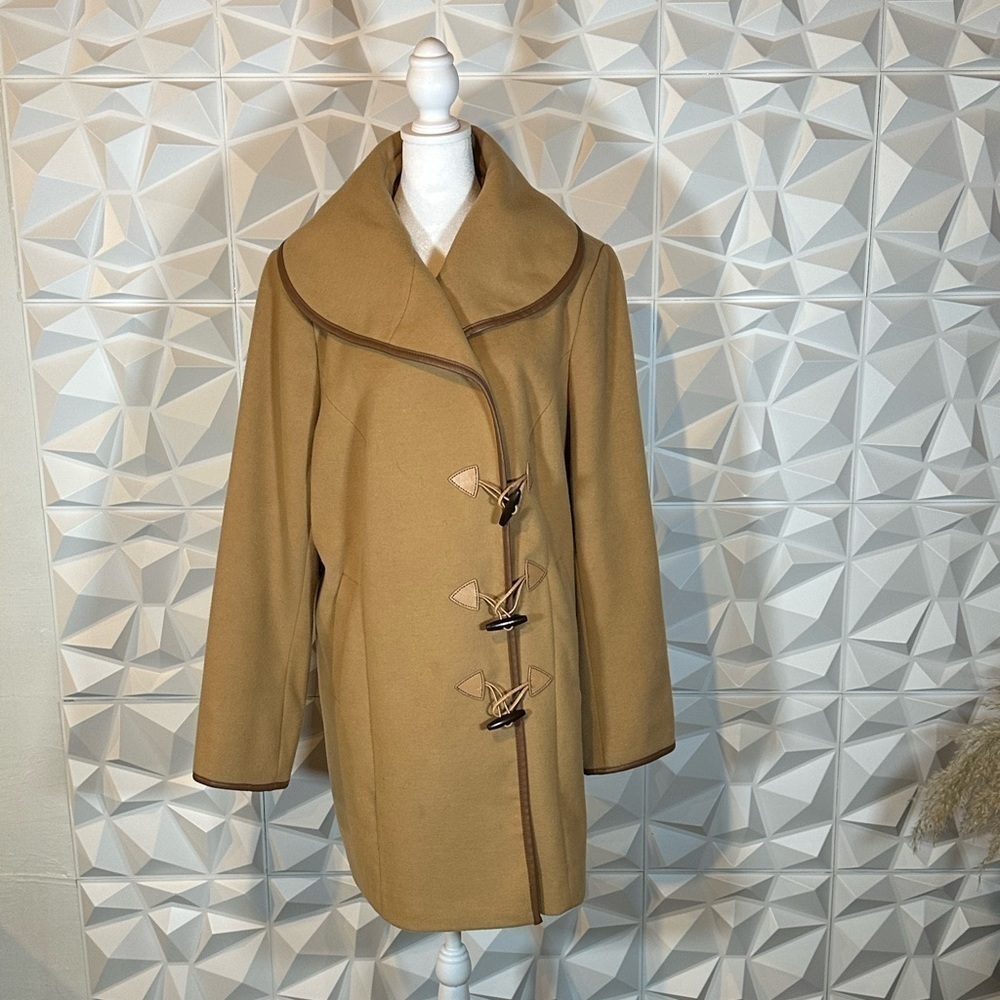 Dennis by Dennis Basso Vintage Women's Tan Long Asymmetrical Overcoat Size Large